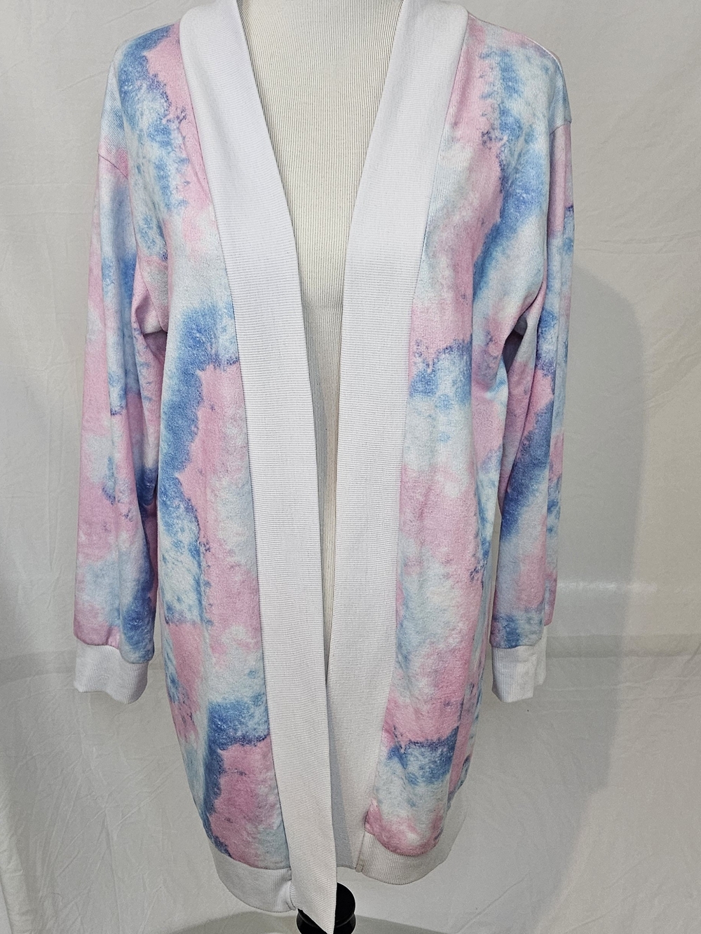 Women's Pastel Tie-Dye Open Cardigan Sweater - Pink & Blue